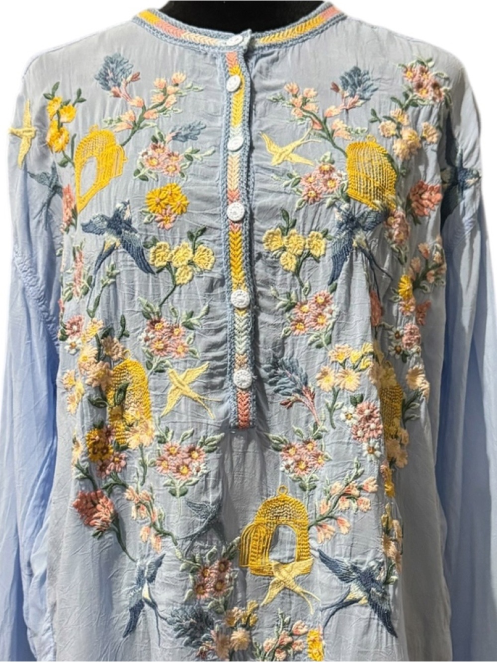 Johnny Was Zinnia Blue Embroidered Floral Tunic Blouse Women’s Small - Picture 3 of 8